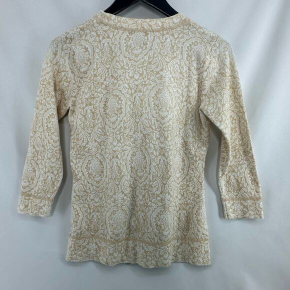 Eddie Bauer Cardigan Beige Creme Damask Cotton Blend Cozycore Winter Workwear - Picture 2 of 4